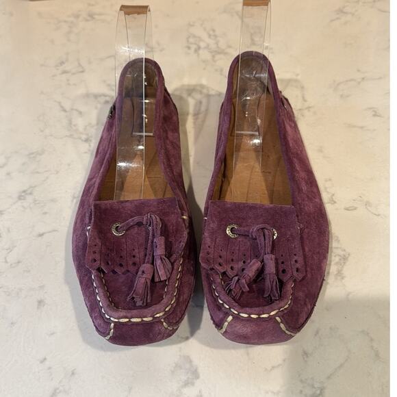 Lacoste Suede purple Driving Shoes boat shoes loafers flats size 7 preppy - Picture 2 of 7